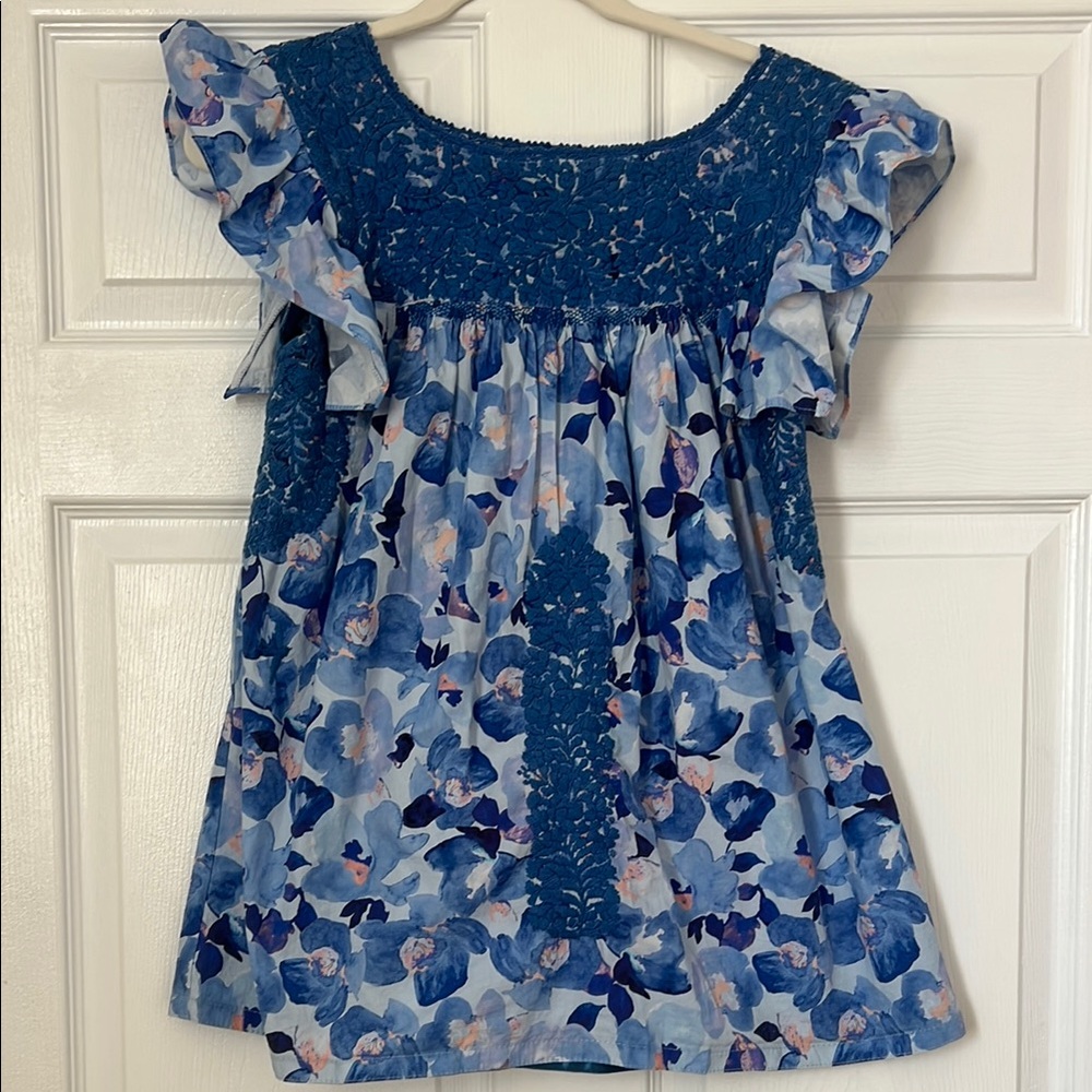 Mi Golondrina Blue Floral top XSMALL